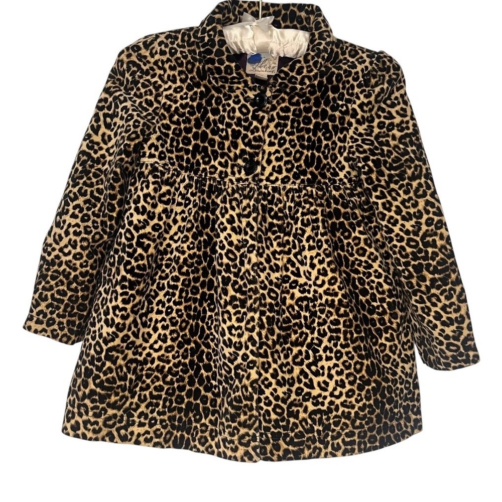 Fleur de Champs Coat Girls M 6/7  Leopard Velour 2 Button Retro Y2K Jacket